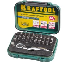 Набор бит KRAFTOOL EXPERT 26157-H33 с мини трещоткой 1/4