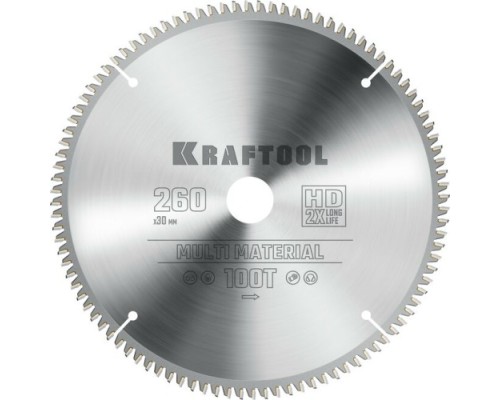 Пильный диск по алюминию KRAFTOOL Multi Material 260х30мм 100т [36953-260-30]