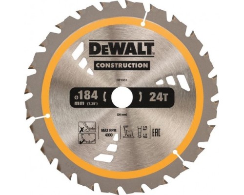 Пильный диск универсальный DeWALT 184х24тх20 мм Construction DT1951-QZ