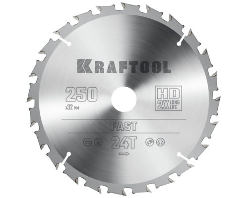 Пильный диск по дереву KRAFTOOL Fast 250х32мм 24T [36950-250-32]