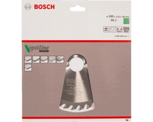 Пильный диск по дереву BOSCH Standard 190Х30 36 OPTILINE WOOD [2608640616]