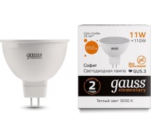 Лампа светодиодная GAUSS MR16 elementary 11w 850lm 3000k gu5.3 led [13511]