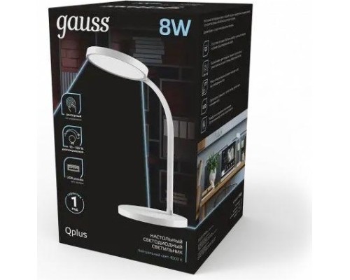 Светильник настольный GAUSS GTL503 Qplus 8w 500lm 4000k 170-265v белый диммируемый usb [GT5031]