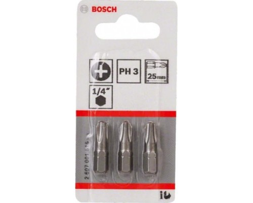 Бита для заворачивания BOSCH Extra Hard 25 мм PH3 3шт [2607001515]