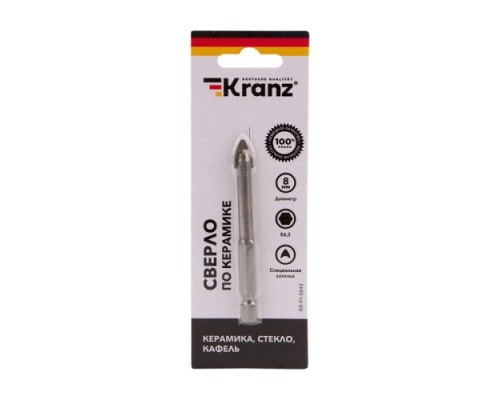 Сверло по стеклу и керамике Kranz KR-91-0643 8 мм, 2 грани