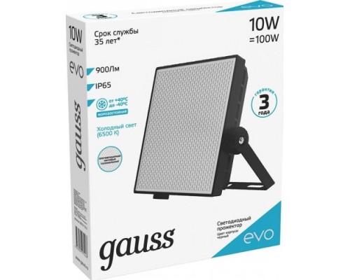 Прожектор GAUSS EVO evo 10w 900lm 6500k 100-240v ip65 черный led [687511310]