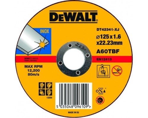 Отрезной круг по нержавеющей стали DeWALT 125х1.6x22.2 мм DT42341-XJ [DT42341-XJ]