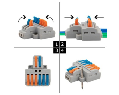 Клемма REXANT СМК 2x3 ( уп. 50 штук ) проходная разветвительная 2 полюса, с монтажной пл [07-5234]