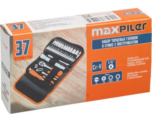 Набор инструментов MAXPILER MXT-37-SB в сумке, 37 предметов, 1/4 дюйма, CrV