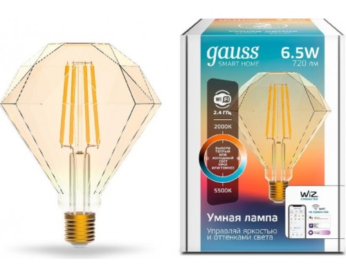 Лампа светодиодная GAUSS Smart home filament diamond 6,5w 720lm 2000-5500к e27 [1370112]