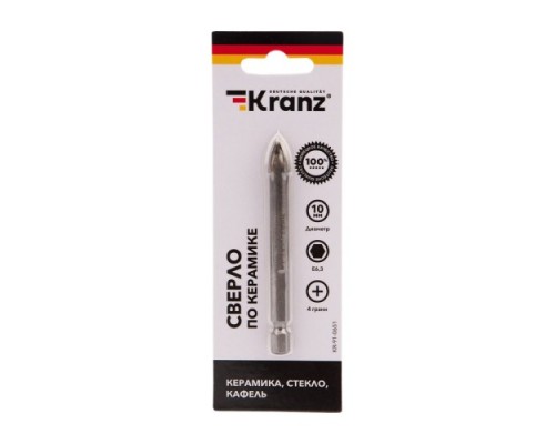 Сверло по стеклу и керамике Kranz KR-91-0651 10 мм, 4 грани