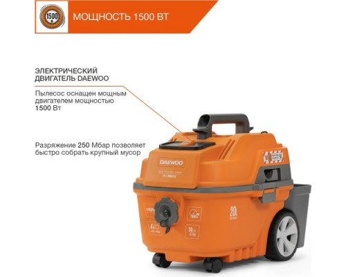 Пылесос для строительных работ DAEWOO DAVC 2000 HOME с турбощеткой