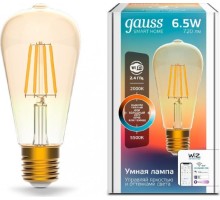 Лампа светодиодная GAUSS Smart home filament st64 6,5w 720lm 2000-5500к e27 [1310112]