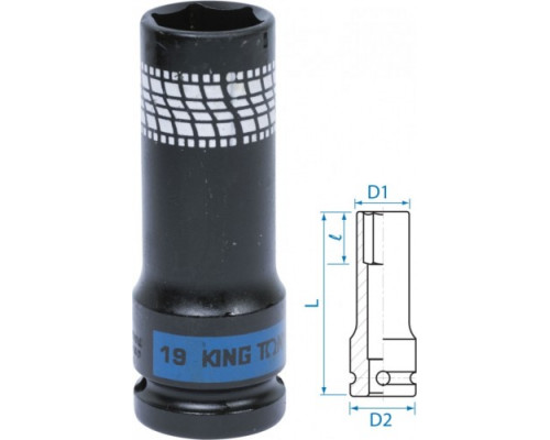 Ударная головка шестигранная глубокая сверхтонкая 1/2" KING TONY 441519M 19 мм