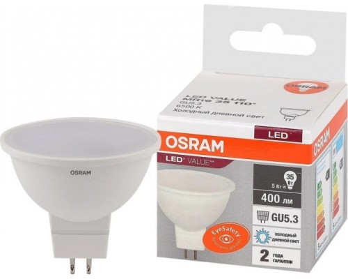 Лампа светодиодная OSRAM LED VALUE mr16 35 5sw/865 230v gu5.3 [4058075582484]