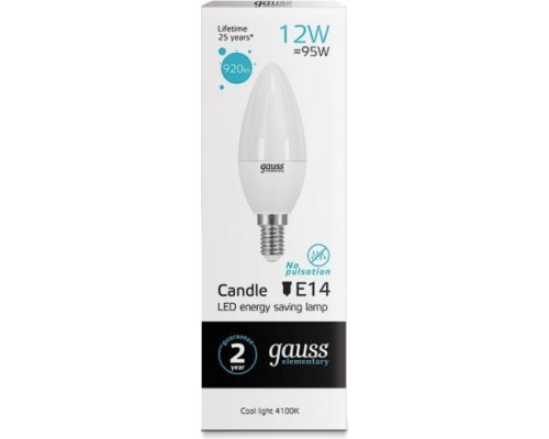 Лампа светодиодная GAUSS Свеча elementary 12w 920lm 4100k е14 led [33122]