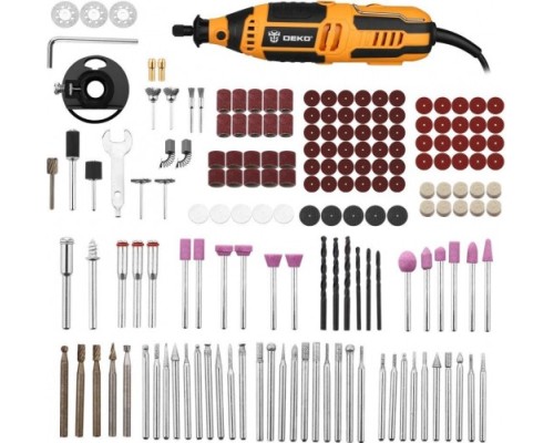 Шлифмашина прямая сетевая DEKO DKRT200E с регулировкой скорости + набор аксессуаров 175 шт [063-1416]