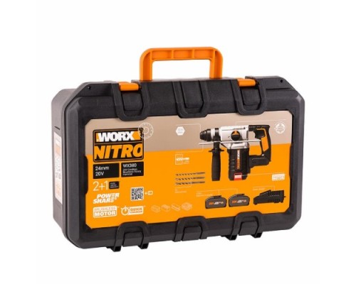 Перфоратор аккумуляторный Worx WX380 бесщеточный 20В, 4Ач x2, ЗУ 2А, кейс