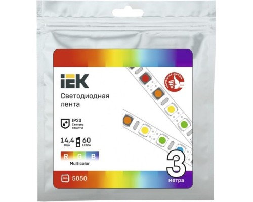 Лента светодиодная IEK LSR-5050RGB60 14,4w 12В IP20 (3 м) [LSR2-3-060-20-3-03]