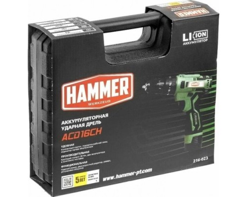 Дрель-шуруповерт аккумуляторная Hammer ACD16CH 2x2Ah Li-ion 30Hм, кейс [216-023]