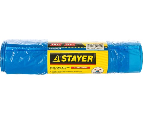 Мешок строительный STAYER Comfort мешки для мусора с завязками, особопрочные, голубы [39155-60]