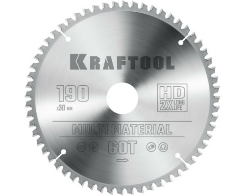 Пильный диск по алюминию KRAFTOOL Multi Material 190х30мм 60T [36953-190-30]