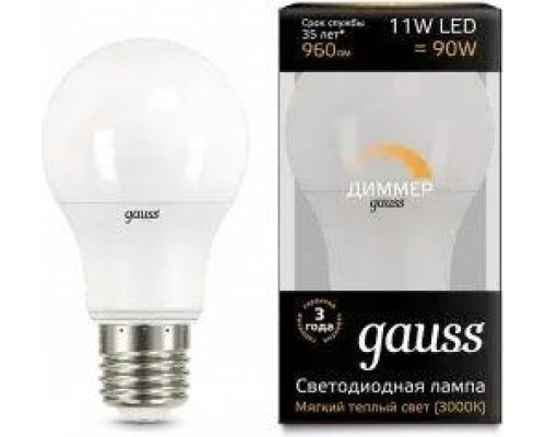 Лампа светодиодная GAUSS A60 a60 11w 960lm 3000к e27 диммируемая led [102502111-D]