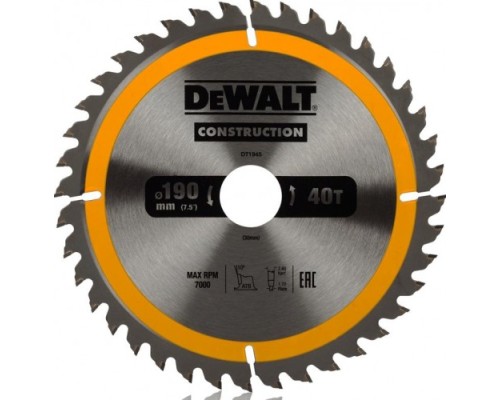 Пильный диск универсальный DeWALT 190х40тх30 мм Construction DT1945-QZ [DT1945-QZ]