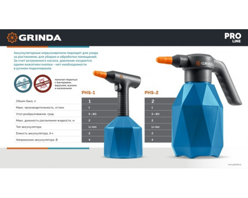 Опрыскиватель аккумуляторный GRINDA PHS-2, 2 л