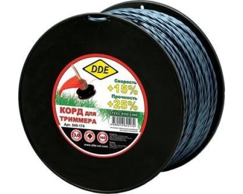 Леска триммерная DDE Steel rod line (3,0 ммх160м; крест витой армир.; голубая/красная) [645-174]