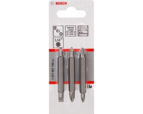 Бита для заворачивания двусторон. BOSCH PH1, PZ1, S 0,6x4,5; PH2, PZ2, мм (уп.3шт) [2607001745]