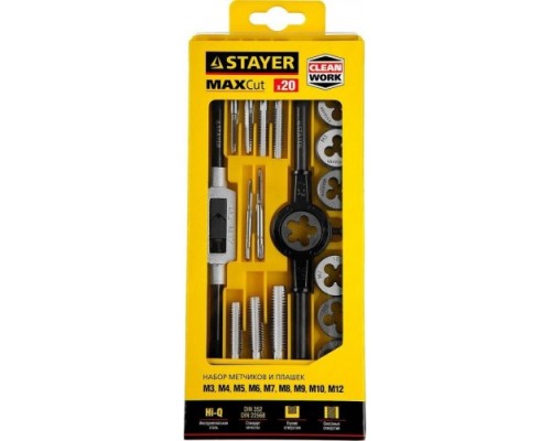 Набор резьбонарезных инструментов STAYER MaxCut 20 предметов, метчиков и плашек, легированная сталь [28012-H20]