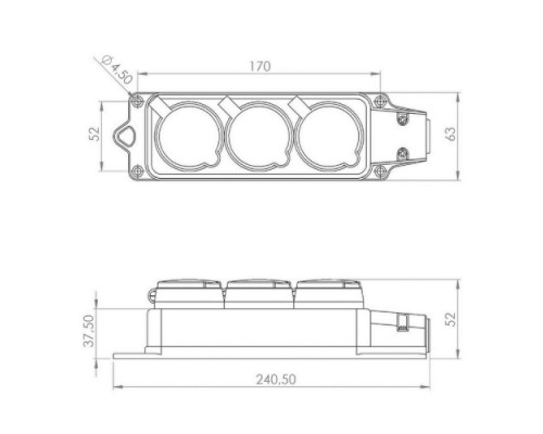 Розетка REXANT 111-113 каучуковая 3 гнезда с крышкой черная, с/з, 16А