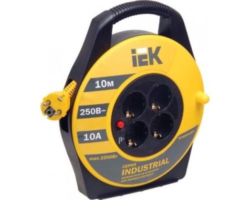 Удлинитель на катушке IEK УК10 2Р+PЕ/10м 3х1,0мм Industrial с термозащитой 4 места [WKP14-10-04-10]
