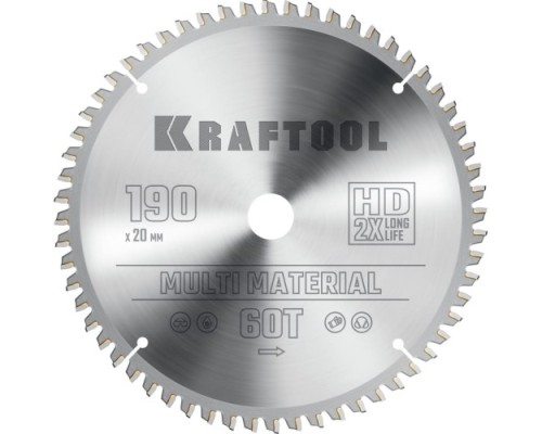 Пильный диск по алюминию KRAFTOOL Multi Material 190х20мм 60T [36953-190-20]