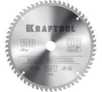 Пильный диск по алюминию KRAFTOOL Multi Material 190х20мм 60T 36953-190-20