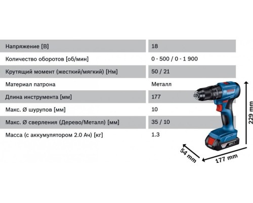 Дрель-шуруповерт аккумуляторная BOSCH GSB 185-LI ударная [06019K3100]