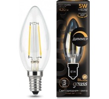 Лампа светодиодная GAUSS Свеча filament 5w 420lm 2700к е14 диммируемая led [103801105-D]