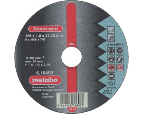 Диск отрезной по нержавеющей стали METABO 180x1,5x22,23 мм A46T Inox Novorapid [616273000]