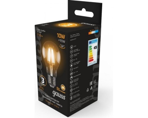 Лампа светодиодная GAUSS A60 filament а60 10w 930lm 2700к е27 led [102802110]