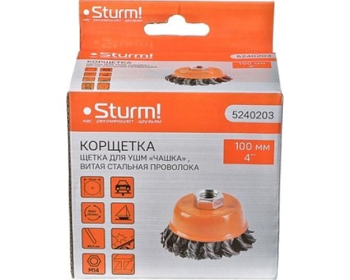 Щетка для УШМ STURM 5 240 203 чашка м14, d100мм, витая стальная проволока [5240203]