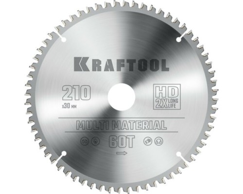 Пильный диск по алюминию KRAFTOOL Multi Material 210х30мм 64T [36953-210-30]