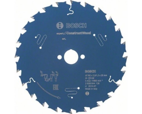 Пильный диск по дереву BOSCH 160х24х20 мм Expert for Construct Wood [2608644136]