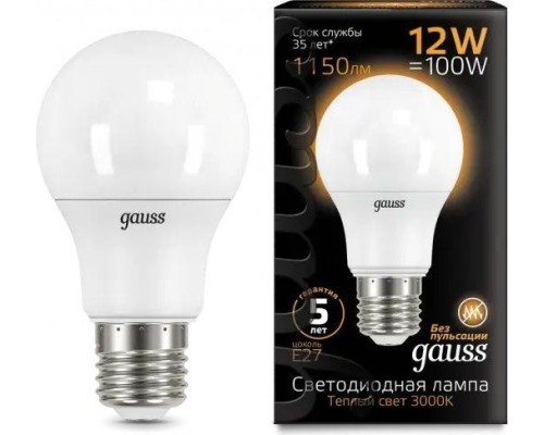 Лампа светодиодная GAUSS A60 a60 12w 1150lm 3000k e27 led [102502112]