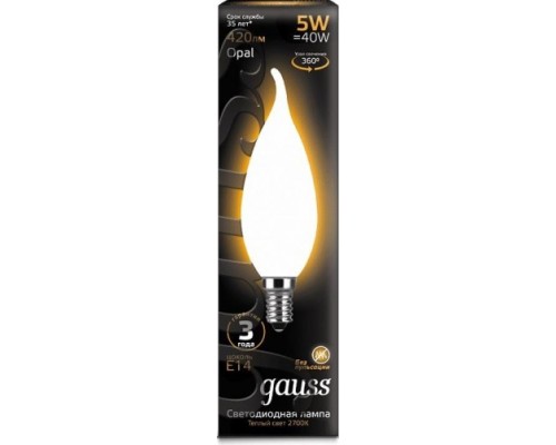 Лампа светодиодная GAUSS Свеча filament на ветру 5w 420lm 2700к е14 milky led [104201105]