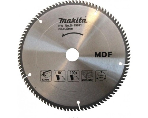 Пильный диск по дереву MAKITA 255x30x2.4x100T для резки mdf [D-19071]