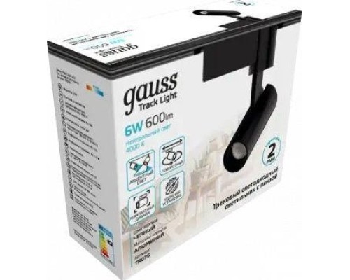 Светильник трековый GAUSS TR076 цилиндр 6w 600lm 4000k 180-220v ip20 45*155мм черн Светильник трековый GAUSS TR076 цилиндр 6w 600lm 4000k 180-220v ip20 45*155мм черн