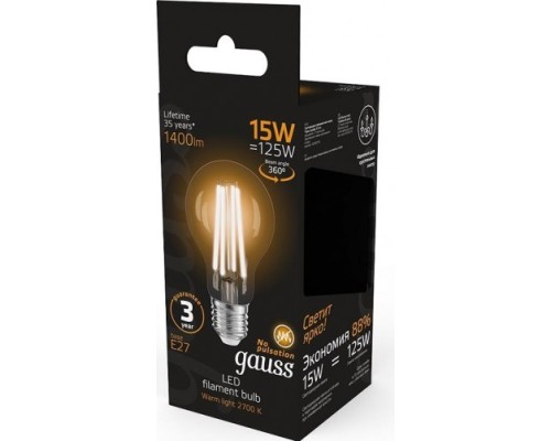 Лампа светодиодная GAUSS A60 filament а60 15w 1400lm 2700к е27 led [102902115]