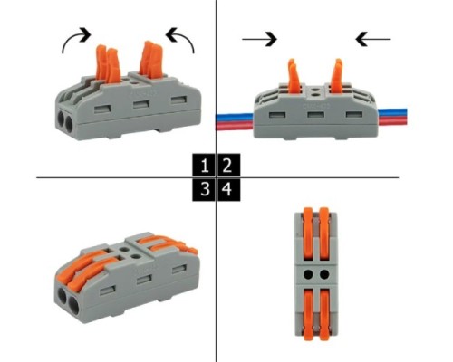 Клемма REXANT СМК 222-422 проходная 2 полюса (0,08-4 мм²), серая (5 шт./уп.) [07-6263-2-05]