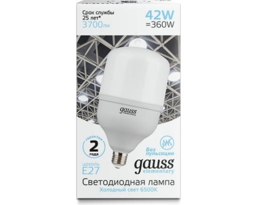 Лампа светодиодная GAUSS T120 elementary 42w 3700lm 6500k e27 led [63234]